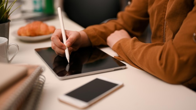 Brand identity design workspace with sketches and color palettes